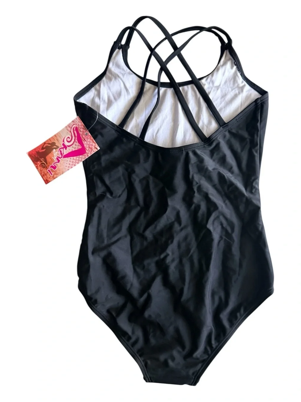 Kanu Surf Black Girls' Crisscross Back One-Piece Swimsuit. Size 10